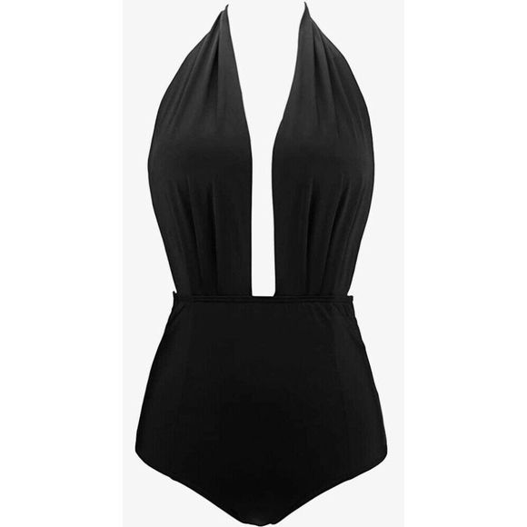 Swim Cocoship Retro One Piece Backless Bathing Swimsuit High Waisted